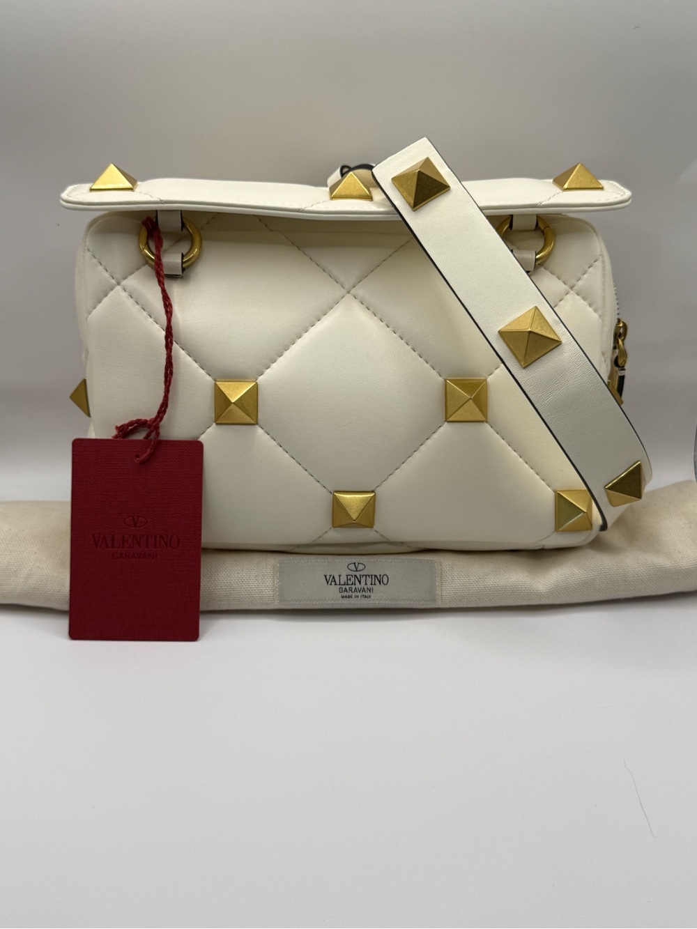 Valentino Garavani Romanstud Crossbody Bag in Ivory– Quilted Nappa Leather